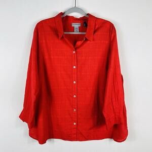 Catherines Plus Size 0X Petite Long Sleeve Button Front Top Orange 100% Cotton